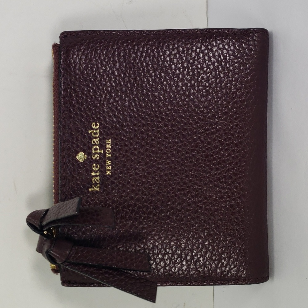 KATE SPADE MULBERRY STREET SMALL MALEA EGGPLANT PEBBLED LEATHER BILFOLD WALLET